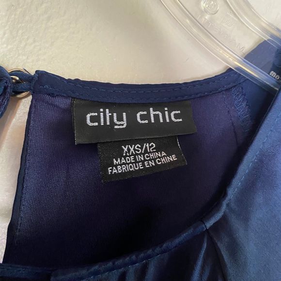 CITY CHIC woman's size 12 Sleek Tie navy blue keyhole neck asymmetrical dress - Picture 10 of 11